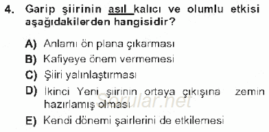 Cumhuriyet Dönemi Türk Şiiri 2012 - 2013 Tek Ders Sınavı 4.Soru