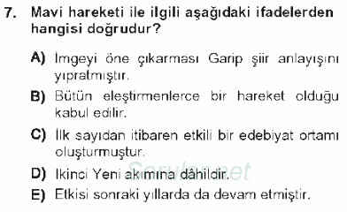 Cumhuriyet Dönemi Türk Şiiri 2012 - 2013 Tek Ders Sınavı 7.Soru