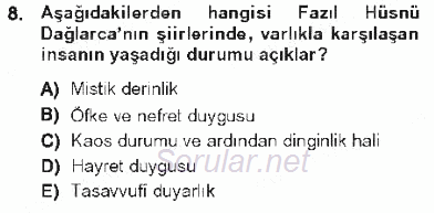 Cumhuriyet Dönemi Türk Şiiri 2012 - 2013 Tek Ders Sınavı 8.Soru