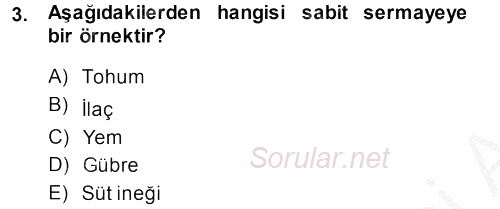 Tarım Ekonomisi 2013 - 2014 Dönem Sonu Sınavı 3.Soru