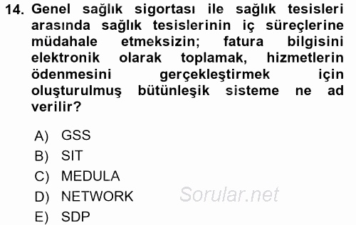 Sağlık Sigortacılığı 2015 - 2016 Tek Ders Sınavı 14.Soru