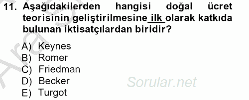 İstihdam ve İşsizlik 2012 - 2013 Ara Sınavı 11.Soru
