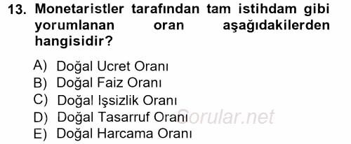 İstihdam ve İşsizlik 2012 - 2013 Ara Sınavı 13.Soru