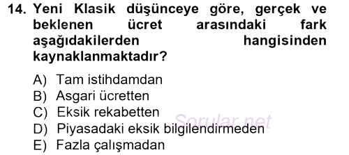 İstihdam ve İşsizlik 2012 - 2013 Ara Sınavı 14.Soru