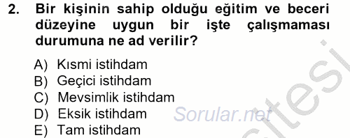 İstihdam ve İşsizlik 2012 - 2013 Ara Sınavı 2.Soru