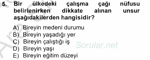 İstihdam ve İşsizlik 2012 - 2013 Ara Sınavı 5.Soru