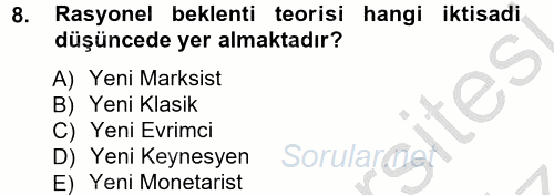 İstihdam ve İşsizlik 2012 - 2013 Ara Sınavı 8.Soru