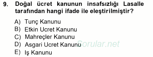 İstihdam ve İşsizlik 2012 - 2013 Ara Sınavı 9.Soru