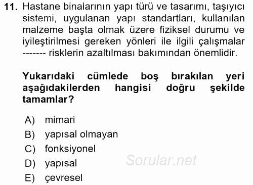 Afet Tıbbı ve Yönetim İlkeleri 2017 - 2018 Ara Sınavı 11.Soru