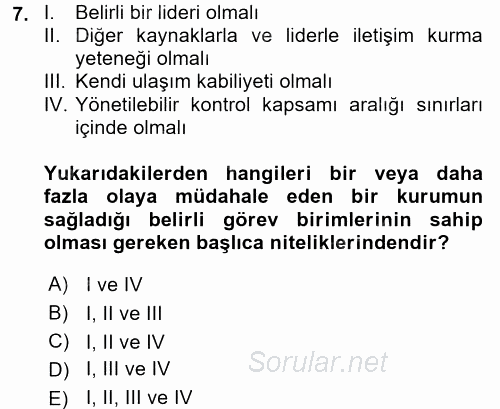 Afet Tıbbı ve Yönetim İlkeleri 2017 - 2018 Ara Sınavı 7.Soru
