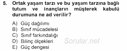 Toplumsal Tabakalaşma ve Eşitsizlik 2013 - 2014 Tek Ders Sınavı 5.Soru