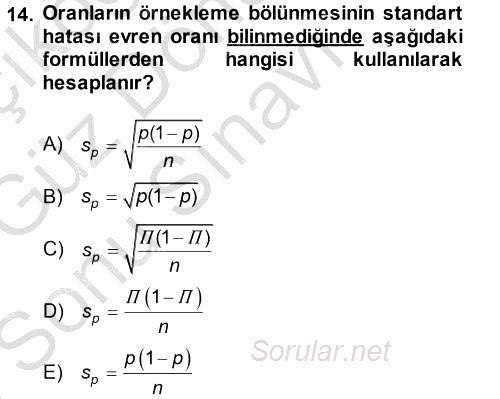 İstatistik 2014 - 2015 Dönem Sonu Sınavı 14.Soru