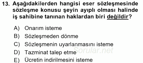 Medeni Hukuk 2 2017 - 2018 Dönem Sonu Sınavı 13.Soru