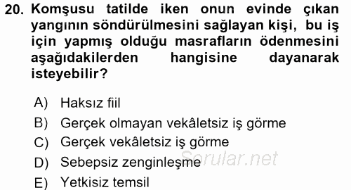 Medeni Hukuk 2 2017 - 2018 Dönem Sonu Sınavı 20.Soru