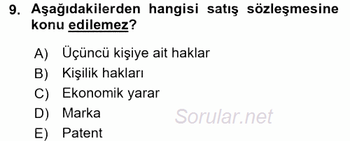 Medeni Hukuk 2 2017 - 2018 Dönem Sonu Sınavı 9.Soru