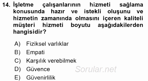 Satış Teknikleri 2015 - 2016 Tek Ders Sınavı 14.Soru