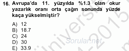 İktisat Tarihi 2014 - 2015 Dönem Sonu Sınavı 16.Soru