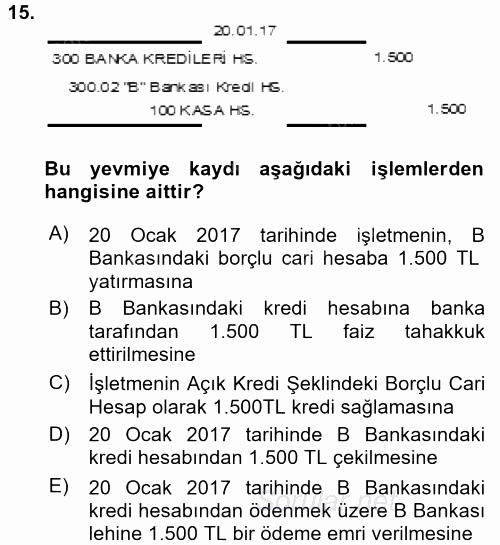 Genel Muhasebe 2 2016 - 2017 Ara Sınavı 15.Soru