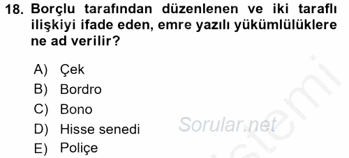 Genel Muhasebe 2 2016 - 2017 Ara Sınavı 18.Soru Genel Muhasebe 2 2016 - 2017 Ara Sınavı 18.Soru