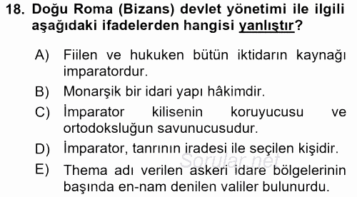 Genel Uygarlık Tarihi 2017 - 2018 Ara Sınavı 18.Soru