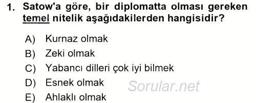 Diplomasi Tarihi 2017 - 2018 Ara Sınavı 1.Soru
