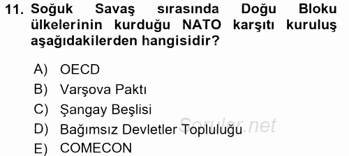 Diplomasi Tarihi 2017 - 2018 Ara Sınavı 11.Soru