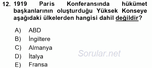 Diplomasi Tarihi 2017 - 2018 Ara Sınavı 12.Soru