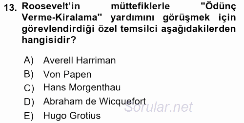 Diplomasi Tarihi 2017 - 2018 Ara Sınavı 13.Soru