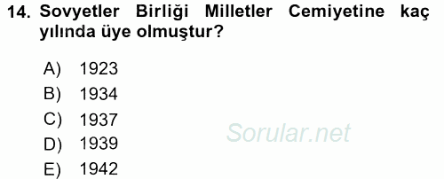 Diplomasi Tarihi 2017 - 2018 Ara Sınavı 14.Soru