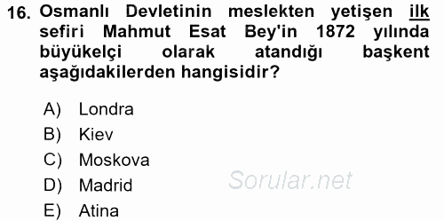 Diplomasi Tarihi 2017 - 2018 Ara Sınavı 16.Soru