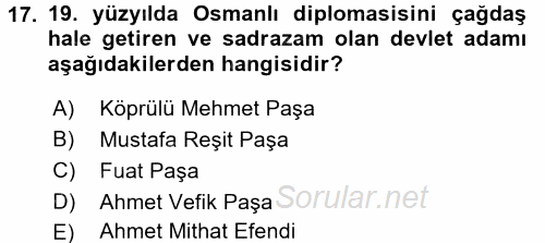 Diplomasi Tarihi 2017 - 2018 Ara Sınavı 17.Soru