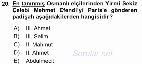 Diplomasi Tarihi 2017 - 2018 Ara Sınavı 20.Soru