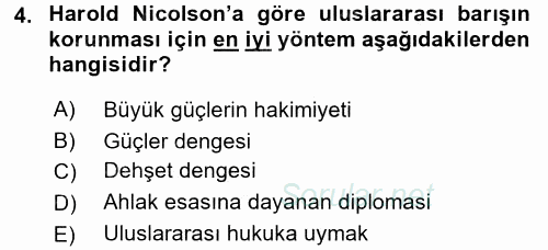 Diplomasi Tarihi 2017 - 2018 Ara Sınavı 4.Soru