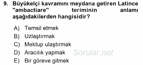 Diplomasi Tarihi 2017 - 2018 Ara Sınavı 9.Soru