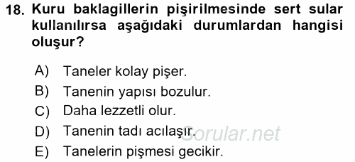 Temel Mutfak Teknikleri 2016 - 2017 Dönem Sonu Sınavı 18.Soru