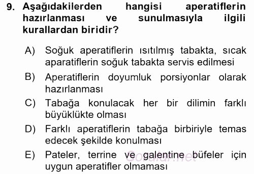 Temel Mutfak Teknikleri 2016 - 2017 Dönem Sonu Sınavı 9.Soru