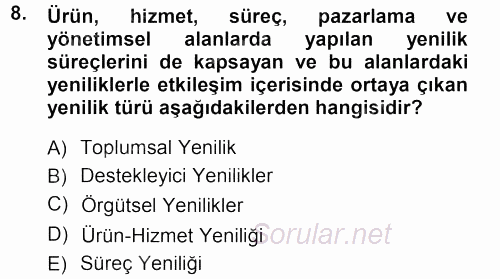 Yenilik Yönetimi 2012 - 2013 Ara Sınavı 8.Soru