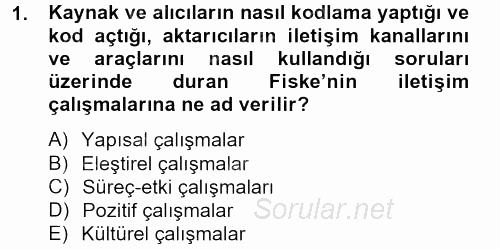 İletişim Kuramları 2012 - 2013 Dönem Sonu Sınavı 1.Soru