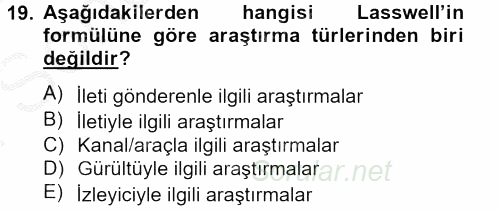 İletişim Kuramları 2012 - 2013 Dönem Sonu Sınavı 19.Soru