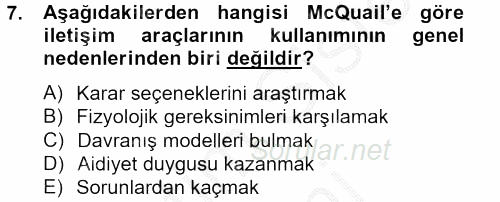 İletişim Kuramları 2012 - 2013 Dönem Sonu Sınavı 7.Soru