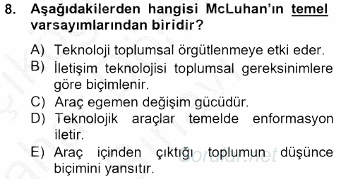 İletişim Kuramları 2012 - 2013 Dönem Sonu Sınavı 8.Soru