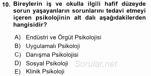 Davranış Bilimlerine Giriş 2015 - 2016 Tek Ders Sınavı 10.Soru