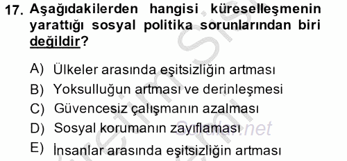 Sosyal Politika 2 2013 - 2014 Dönem Sonu Sınavı 17.Soru
