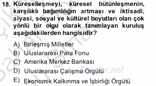 Sosyal Politika 2 2013 - 2014 Dönem Sonu Sınavı 18.Soru