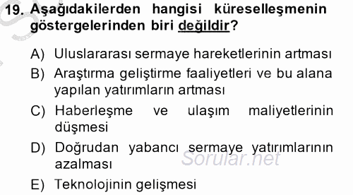 Sosyal Politika 2 2013 - 2014 Dönem Sonu Sınavı 19.Soru