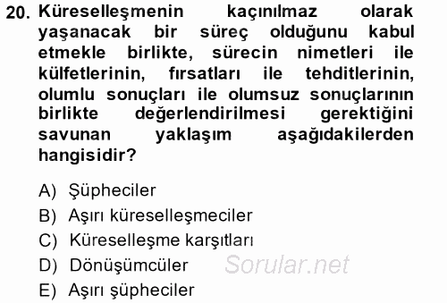 Sosyal Politika 2 2013 - 2014 Dönem Sonu Sınavı 20.Soru