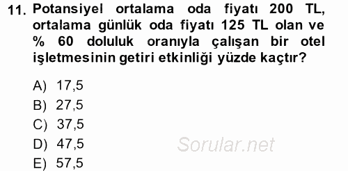 Odalar Bölümü Yönetimi 2014 - 2015 Tek Ders Sınavı 11.Soru