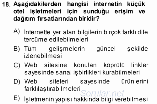 Odalar Bölümü Yönetimi 2014 - 2015 Tek Ders Sınavı 18.Soru