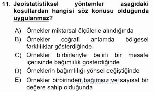 Coğrafi Bilgi Sistemleri İçin Temel İstatistik 2017 - 2018 Dönem Sonu Sınavı 11.Soru