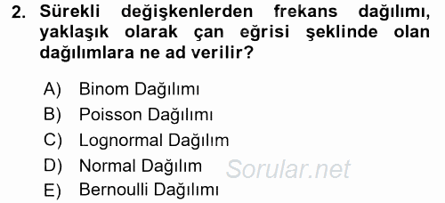 Coğrafi Bilgi Sistemleri İçin Temel İstatistik 2017 - 2018 Dönem Sonu Sınavı 2.Soru